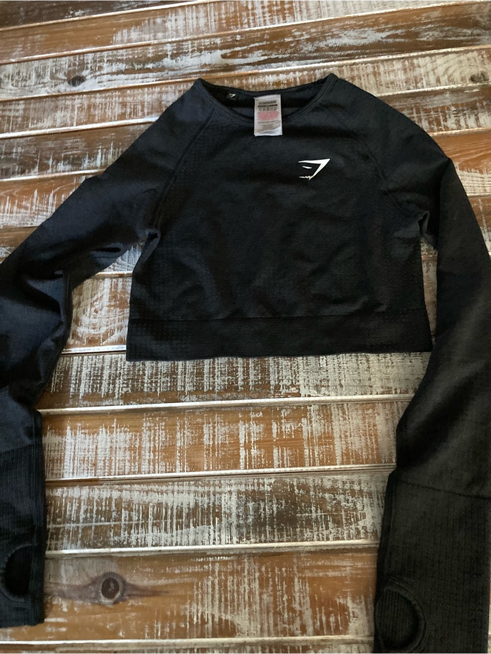 Gymshark Black Long-Sleeve Cropped Seamless Fitness Top